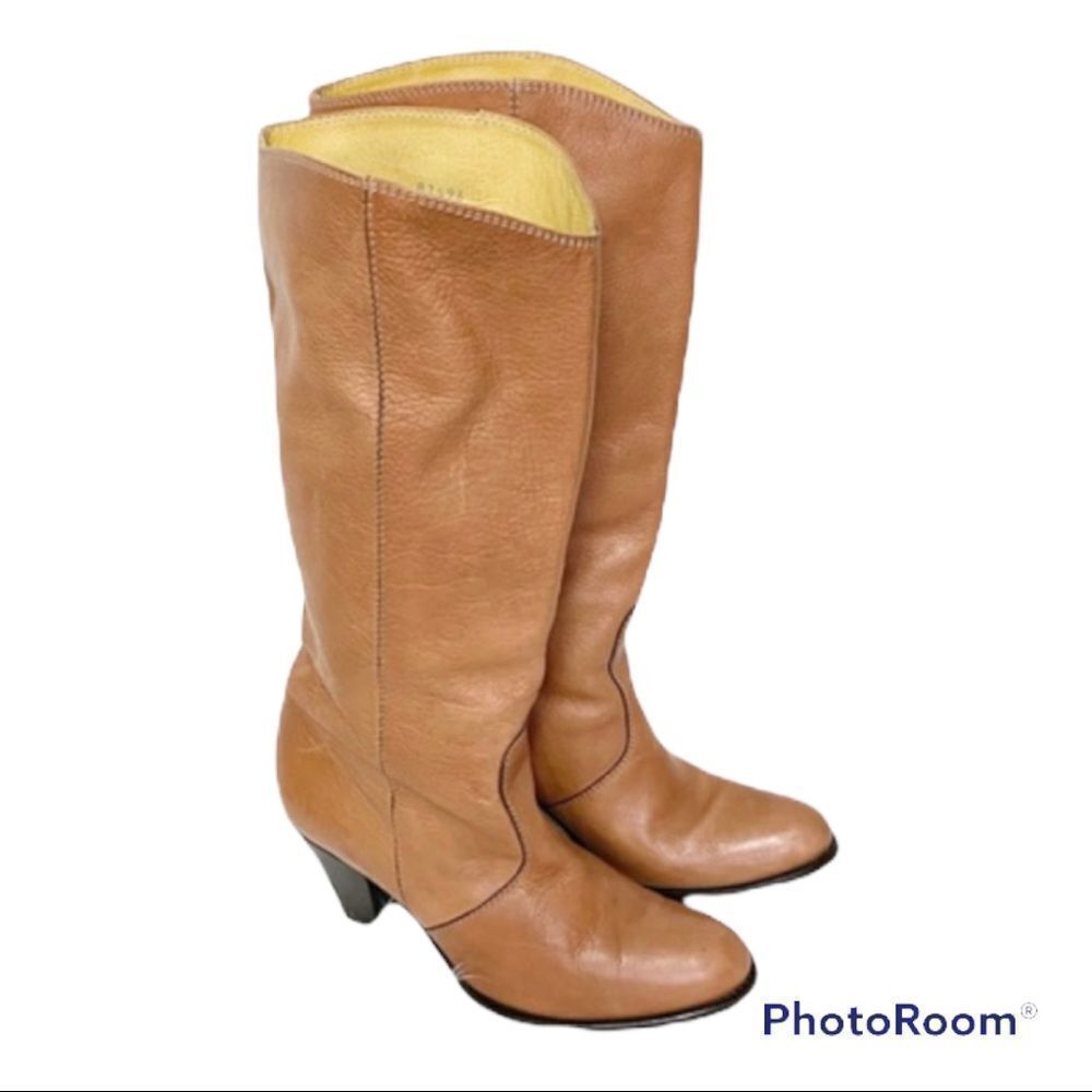 Madewell Davos Gomma Tan Italian Leather 87696 Heeled Boots 8.5